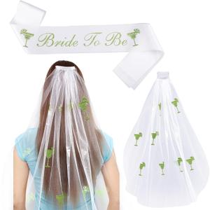 XunYee Margarita Bachelorette Decorations Bride to Be Sash and Veil Margs and Matrimony Party Gift for Bridal Shower Wedding Mexican Party Supply