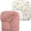 Muslin Crib Sheets,2 Pack Mini Crib Sheets for Girl Boy,52inx 28in Crib Mattress Sheet,Soft and Breathable.