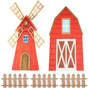 Honoson Large Farm Cardboard Cutouts Sets, Red Farm Party Decoration Farmhouse Backdrop Stand, Yard Signs for Baby Shower Birthday Rustic Party Supplies Photo Props(Barn Windmill)
