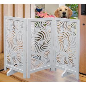 Freestanding Dog Gate 48", Foldable Wooden Pet Barrier, Sunflower Design