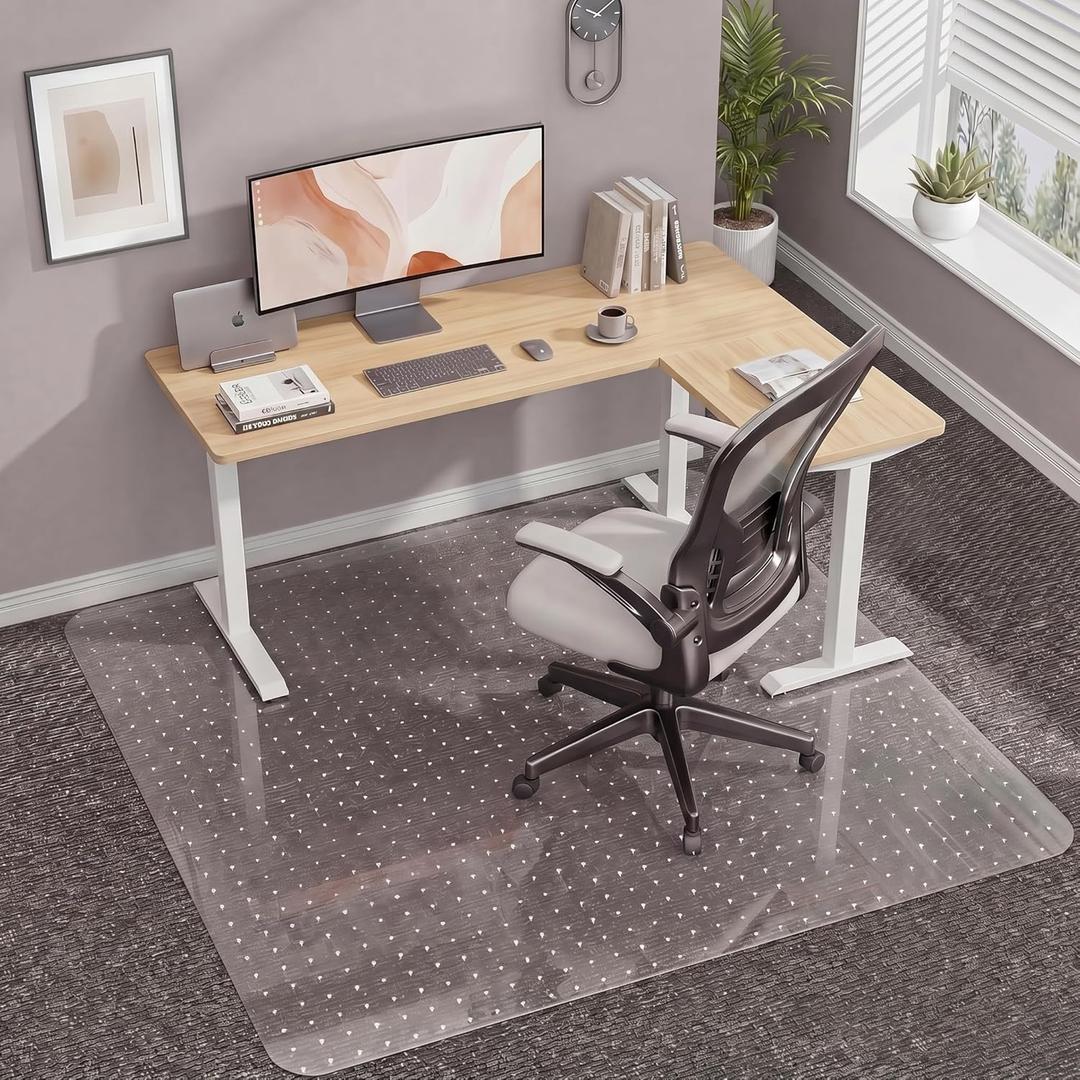 Office Chair Mat for Low-Pile Carpet，46" x 60" Clear Heavy Duty PVC Chair Mat,Non-Slip Desk Chair Mat for Rolling Chairs,Home Office & Gaming