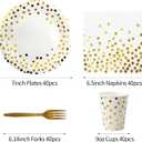 160 Pcs White and Gold Paper Plates, Forks and Cups Party Supplies, Disposable Paper Dessert Cake Plates Tableware Supplies for Birthdays, Graduations, Weddings, Holidays (Serves 40)(7 inches)