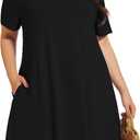 Elescat Plus Size Summer Dresses for Women Casual Short Sleeve Pockets Loose Oversized T Shirt Sundress (Black, 2XL)