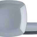 TP 10.5" Melamine Square Dinner Plates, 6-piece Plate Set Unbreakable Serving Dishes for Indoors and Outdoors, Unbreakable Dinner Service for 6 (Gray)