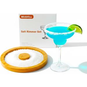 Margarita Salt Rimmer Set for Cocktails, Sugar and Salt Rimmer Tray for drinks, Wood Bamboo Glass Rimmer for Margarita Rim, Essential bar tools for Party (1 tier)