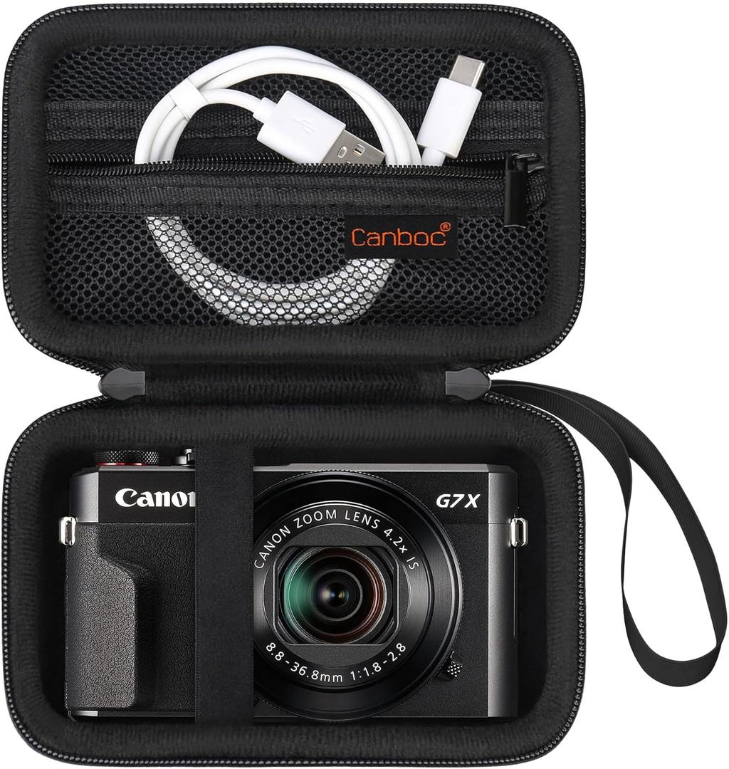 Canboc Camera Case for Canon PowerShot G7 X Mark III/ G7X Mark II Digital 4K Vlogging Camera, Point and Shoot 4K Video Camera Bag, Zipper Mesh Pocket fits USB Cable, Batteries, Black