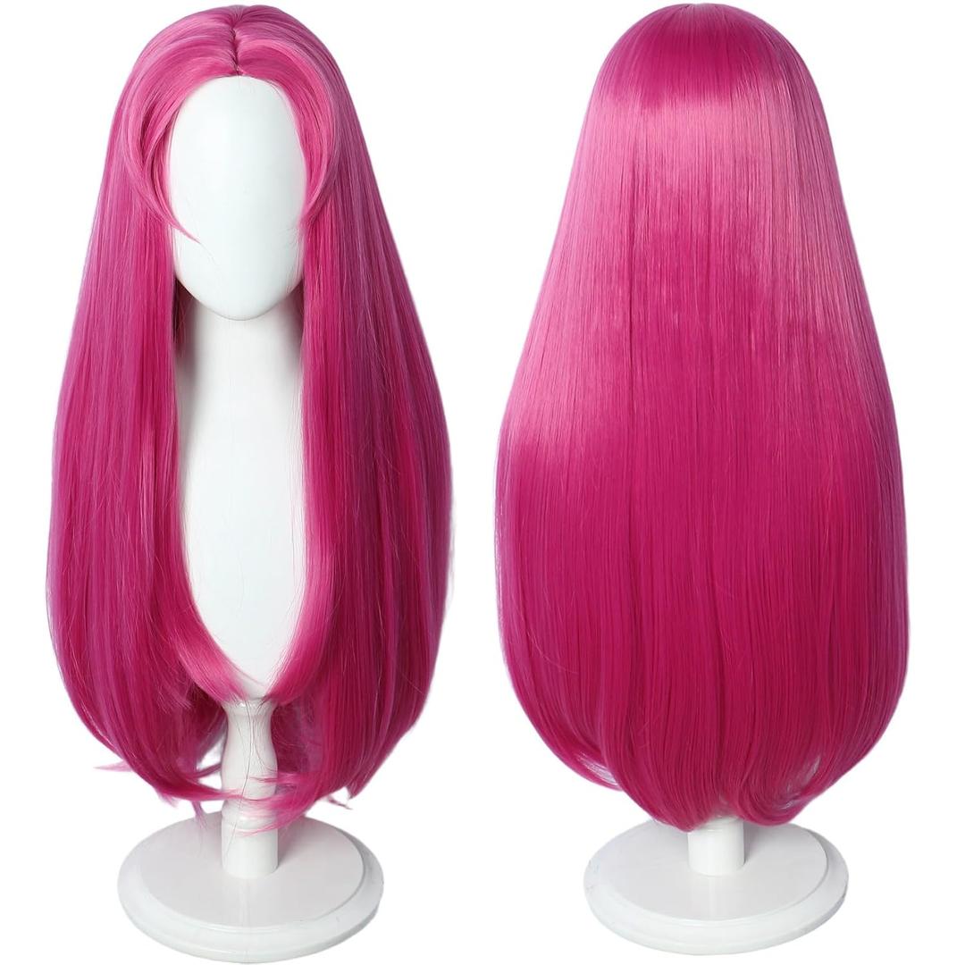 Linfairy Anime Cosplay Long Rose Red Straight Wig Halloween Costume Party Cosplay Wig for Women