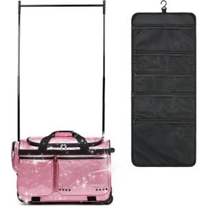 Fanwoli 23" Dance Bag with Garment Rack | Glittering Waterproof Fabric & Upgraded Stable System | Shine-Bright Collection | Ideal Competition Duffle Bag for Dancer Athlete Livestreamer (Sparkling Pink)