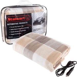 Heated Car Blanket - 12V Electric Travel Blanket for Car, Truck, SUV or RV - Portable Heated Throw for Road Trips, Camping or Winter Emergency Kit for Cold Weather Travel by Stalwart (Tan Plaid)