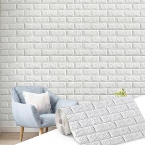 Hahafelt 1 Pcs 32 x 2.3 ft 3D Wall Panel, Faux Brick Wall Panel White Peel and Stick 75 Sq ft Coverage Waterproof Wallpaper Sticker for Bedroom, Living Room, Bathroom Home Decoration