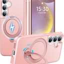 HuwaiH 360 Rotatable Magnetic Ring Stand for Samsung Galaxy S24 Plus/S25 Plus Case, Compatible with MagSafe, Military-Grade Shockproof, Anti-Scratch Matte Translucent Phone Case(Pink)