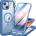 Miracase Glass Series Designed for iPhone 14 Plus Case 6.7 inch, 2023 Upgrade Full-Body Magnetic Clear Case with Built-in 9H Tempered Glass Screen Protector,Compatible with MagSafe, Capri Blue
