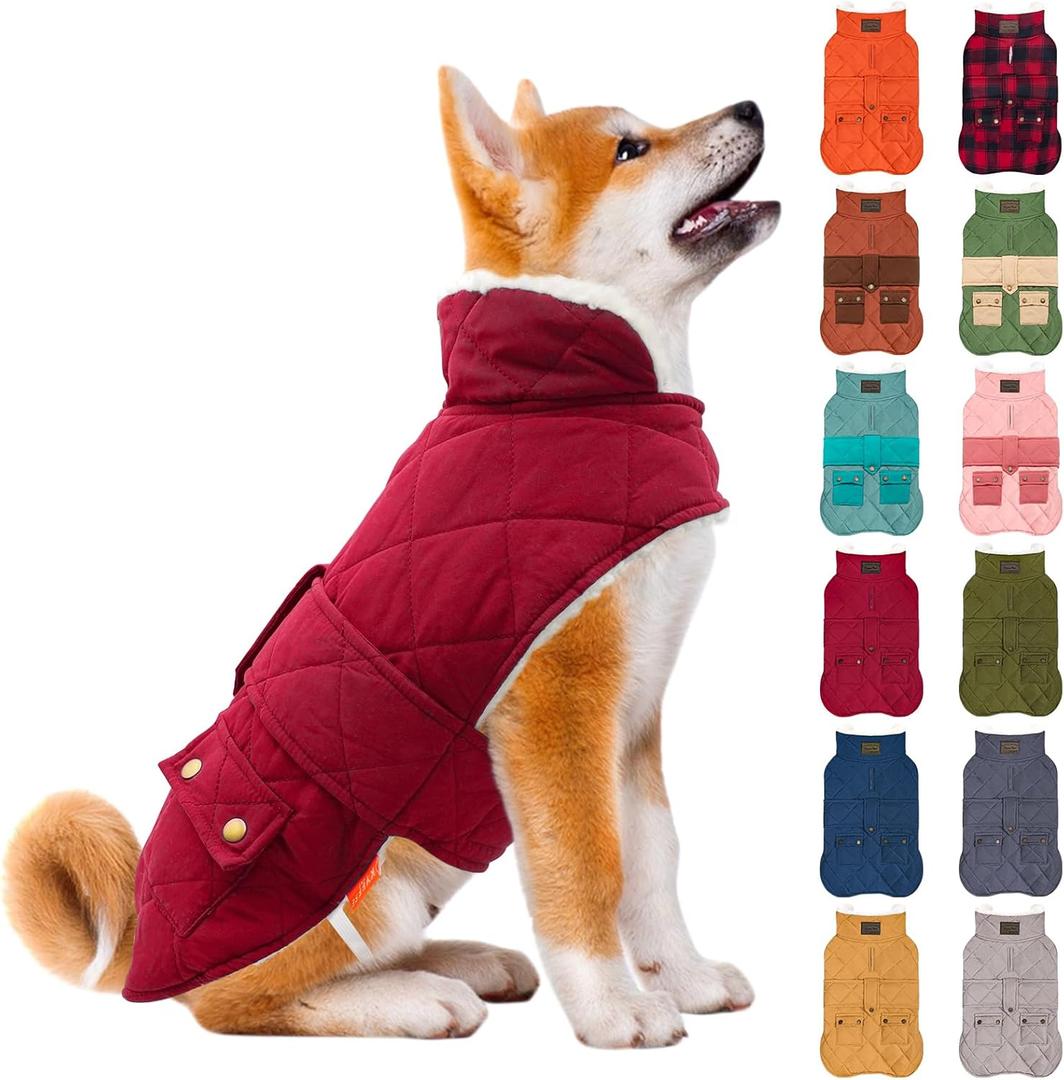 KYEESE Dog Coat Warm Pet Winter Puffer Coat with Leash Hole Windproof  Dogs Soft Pet Sweater for Cold Weather Waterproof Dogs Jacket with Fleece Lined Thick Pets Clothes with Pocket (Medium, 02# Red)