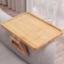 Couch Arm Tray,Bamboo Folding Sofa Tray,Sofa Armrest Trays Clip-On Couch Desk for Drinks,Snacks,Phone,Remote Control Natural