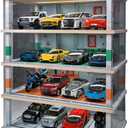Diecast Car Model Display Case 4 Tiers 1:24 Scale,with LED Light and Acrylic Dust Cover Toys Car Model Display Stand ,Parking Lot Scene Hot Diecast Wheels Collectible Car Model Storage Cabinet