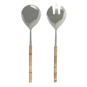 2 Piece Rattan and Metal Salad Servers