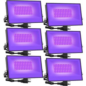 Onforu 6 Pack 38W LED Black Lights, Blacklight Flood Light with Plug, IP66 Waterproof, for Halloween Party, Glow in The Dark, Stage Lighting, Aquarium, Body Paint, Fluorescent Poster, Neon Glow,Black