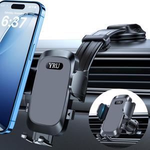 YRU 2026 Ultimate Car Phone Holder Mount Bendable & Adjustable Aluminum Arm Cell Phone Holder for Car Dashboard Windshield Phone Stand for iPhone 17 16 15 14 Pro Max Samsung Pickup Truck,Dark Silver