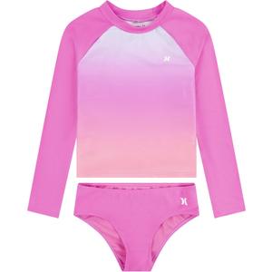 Hurley Girls Long Sleeve Rash Guard 2-Piece Swimsuit (14, China Rose)