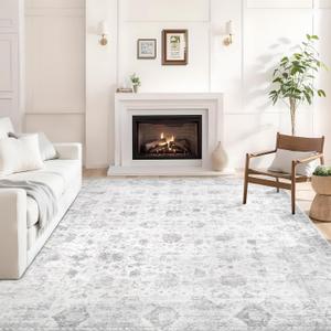 Washable 69 Area Rugs for Living Room, Vintage Floral Rug Soft Non Slip Stain Resistant Boho Carpet for Bedroom Dinning Room Kitchen Home Office Grey