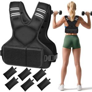 Adjustable Weighted Vest, 4-10lb Vest with 6 Ironsand Weights and Large Pocket, Weight Vest for Men Women Strength Training, Running, Walking