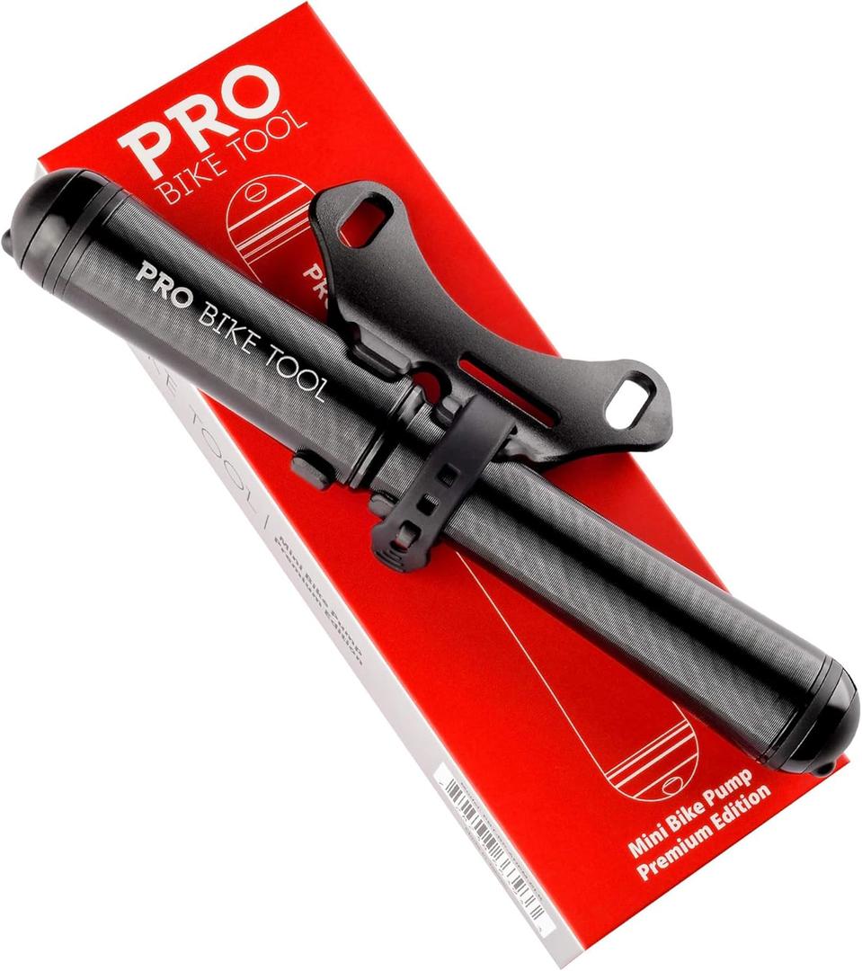 PRO BIKE TOOL Mini Bike Pump Premium Edition - Fits Presta and Schrader valves - High Pressure PSI - Bicycle Tyre Pump for Road and Mountain Bikes (Black)