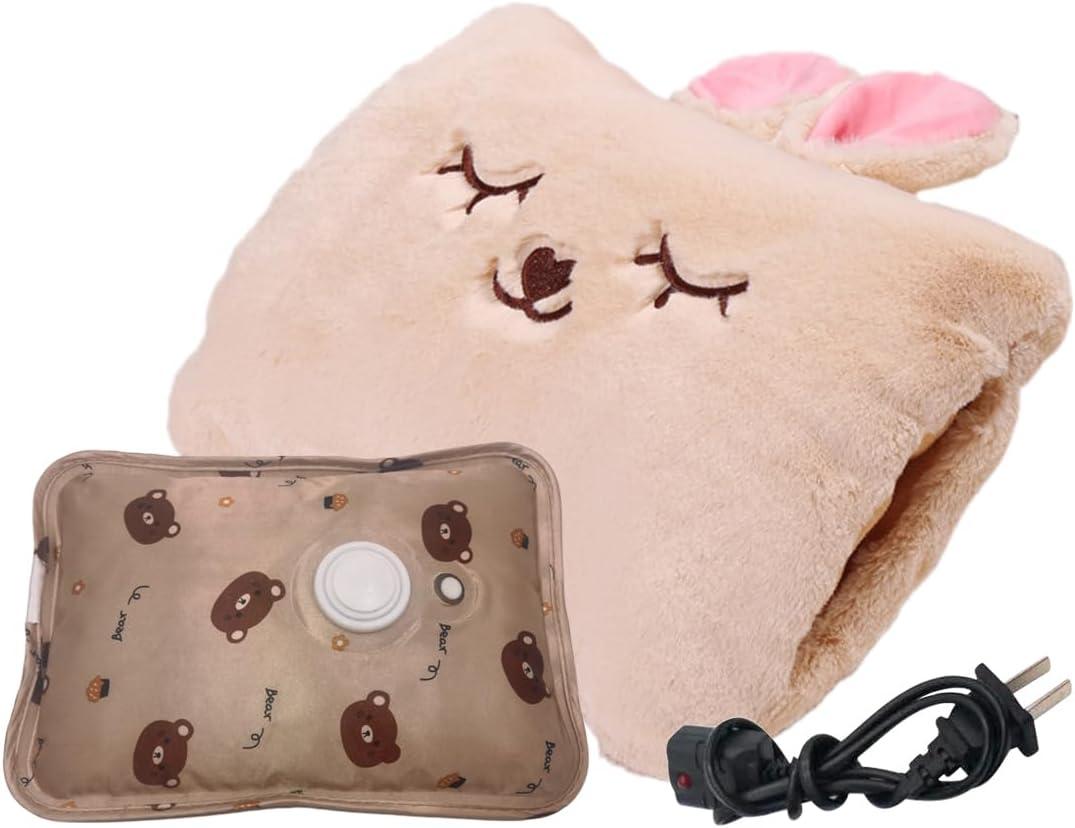 Cute Hot Water Bottle with Soft Cover Portable Rechargeable Electric Hot Water Bag for Menstrual Cramps Hot Compress Heating Pad,Plush Bunny Hand Warmer Spring Impressive Gift