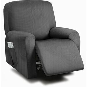 ULTICOR 4-Piece, 1 Seat Recliner Cover, Yarn Dyed Reclining Chair Covers for 1 Cushion Reclining Sofa, Single Seat Recliner Couch Cover, Soft, Machine Washable (Black, Recliner Cover)