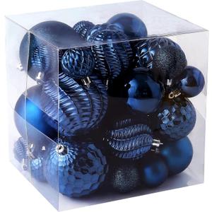 Christmas Balls Ornaments -36pcs Shatterproof Christmas Tree Decorations with Hanging Loop for Xmas Tree Wedding Holiday Party Home Decor,6 Styles in 3 Sizes(Blue)