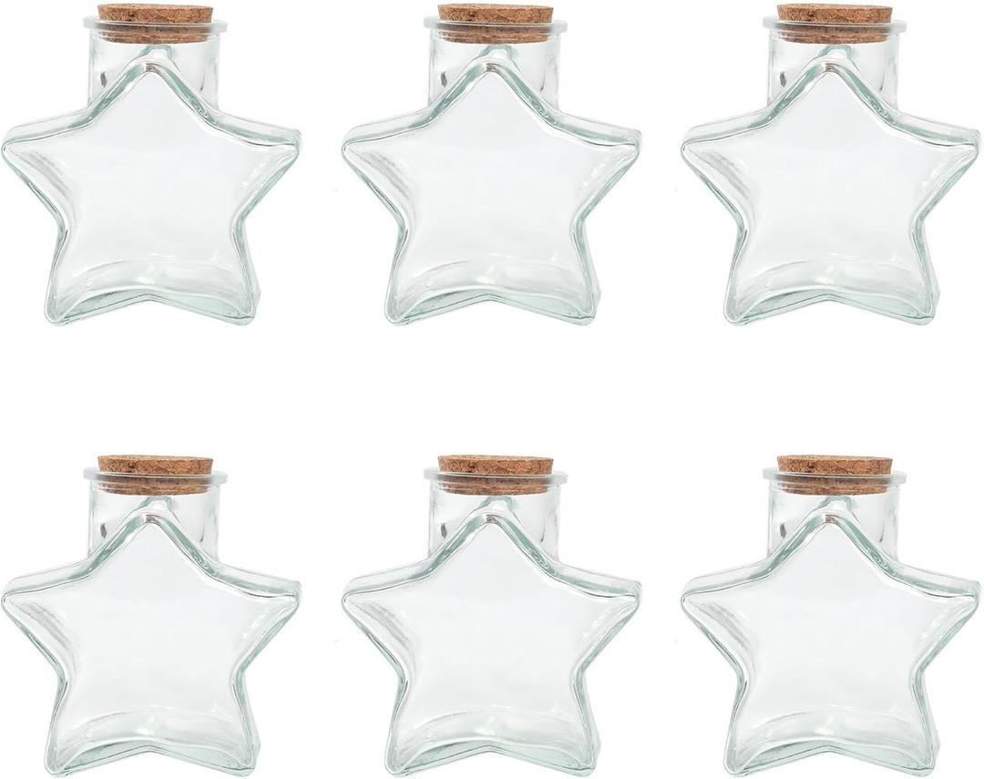 Magic Season Decorative Glass Bottles with Cork Stoppers (10 fl oz. Five-Pointed Star Bottles / 6 Pcs)