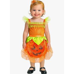 Toddler Pumpkin Costume Dress with Headband - Cute Baby Girl Jack O’Lantern Outfit for Halloween Parties Size L