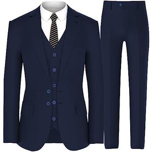 Antonio Uomo Men’s Suit Set – Slim Fit 3 Piece Blazer 2 Button Jacket Vest Pants Business Wedding Party Solid Dress Suits Size 50