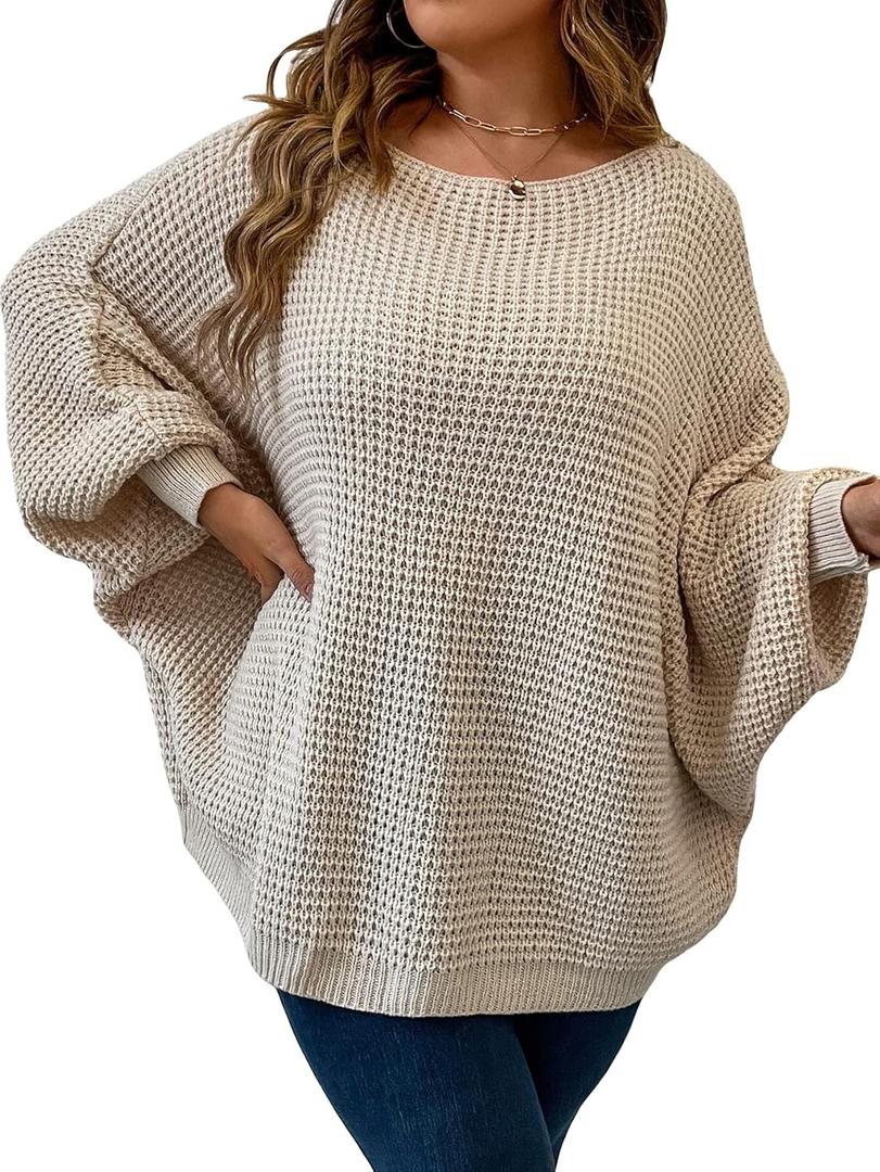 SOLY HUX Women's Plus Size Oversized Sweater Fall Fashion Crewneck Long Sleeve Casual Pullover Tops (XX-Large Plus, Apricot)