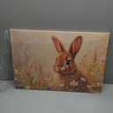 QIXIANG Bunny Canvas Wall Art Rabbit in Flower Field Picture Wall Decor Farm Animals Poster Art Easter Painting Artwork Bedroom Decor Framed(Yellow,16.00" x 24.00")