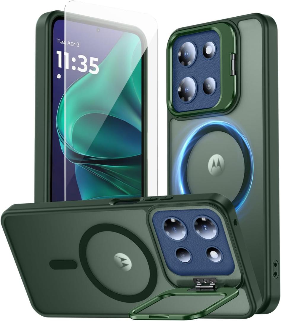 TOBOVON for Motorola Moto G Stylus 5G 2026/2025 Case, Fits MagSafe, with Built-in Camera Ring Stand & Screen Protector, Slim Translucent Matte Military-Grade Drop Protection Magnetic Cover, Green