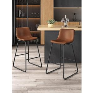 Bar Stools Set of 2, 26 Inches Counter Height Bar Stools with Back, Modern Faux Leather Barstools with Metal Legs and Footrest, Bar Chairs for Kitchens Island (Dark Brown)
