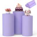 Cylinder Covers Set of 3 Multicolor Pedestal Stand Covers, Cylinder Stand Covers for Party,Round Dessert Tables Covers for Wedding Birthday Party Decor (Purple)