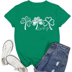 St Patricks Day Shirt for Women Lucky Shamrock Paddy's Day Tshirt Irish Clover Tee Top (Large, Green5)