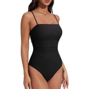 SUUKSESS Women Sexy One Piece Swimsuit Tummy Control Square Neck Bathing Suit (Black, L)