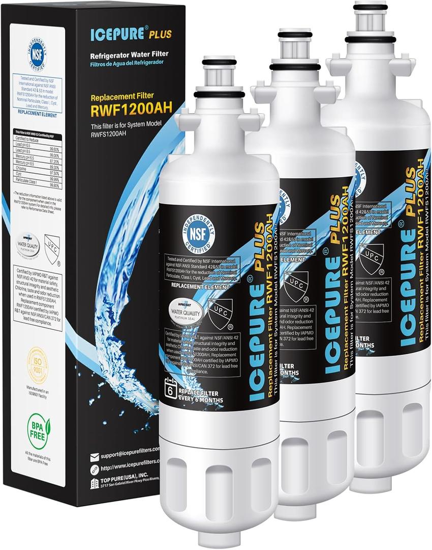 ICEPURE PLUS 46-9690 NSF53 Certified Replacement for LG LT700P ADQ36006101, Kenmore Elite 9690 ADQ36006102, LFX28979ST, RWF1200A, LFX25978ST, LFXS30766S, LFXC24726S Refrigerator Water Filter,3PACK