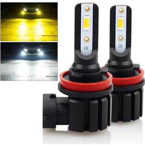 D-Lumina H11 H8 H16 Switchback LED Fog Light Bulbs, 8000 Lumens 40W 300% Brightness Dual Color 6000K Xenon White/3000K Golden Yellow, Super Bright LED Fog Light DRL Bulb Upgrade Replacement, Pack of 2