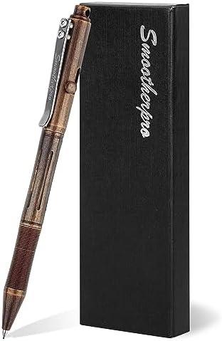 SMOOTHERPRO Bolt Action Pen, Solid Brass Ballpoint Pen Compatible with Pilot G2 Refill, Weighted Heavy Pen for Tremor Parkinson Arthritic Hand, Plated Vintage Retro Black(RG335)