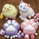 Big Taba Squishy 4-Pack Bundle - Fufu Squishy Toys Set with Chick, Giant Cat & 2 Paw Squishies, Soft Slow-Rise Stress Relief Sensory Toys for Kids Adults Anxiety Relief