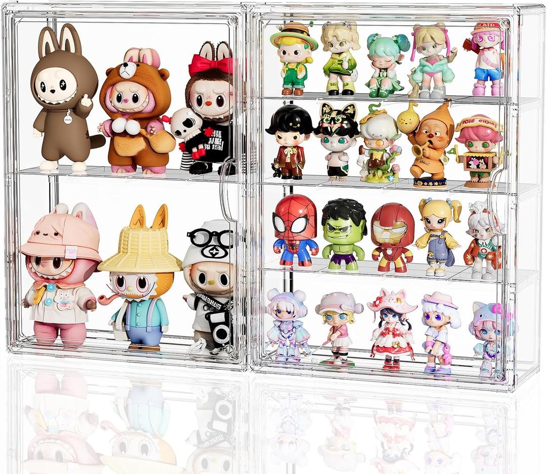 JOYZAN Acrylic Display Cases for Collectibles, 2 Packs 4 Tiers Clear Figure Display Case, Wall-Mounted Storage Box with Magnetic Door, Adjustable Figurine Display Shelf Dust-Proof Showcase Large
