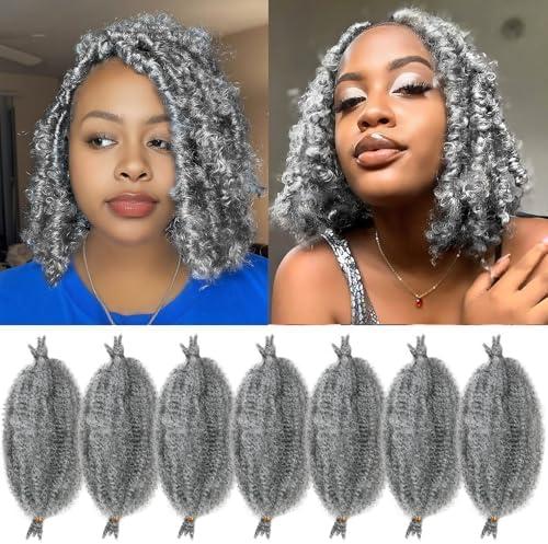 Marley Hair 10 Inch 7 Packs Grey Marley Twist Braiding Hair for Soft Faux Locs Crochet Hair Pre Separated Springy Afro Twist Hair Cuban Twist Hair Pre Fluffed Spring Twist Hair Extensions (10",Grey)