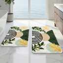 Arttown Boho Abstract Gold Plant Bathroom Rug Set 2 Piece Fluffy Microfiber Non-Slip Water Absorbent Bath Mat Soft Washable Floor Rug for Tub Showers Laundry Room Decor (16"x24"+20"x32")