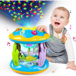 Baby Toys 6 to 12 Months, 4 in 1 Musical Rotating Projector, Tummy Time Light Up Infant Toys For 6-9 12-18 Months, Learning Toy Birthday Gifts for Baby Toddlers 1 2 3 Years old Boys & Girls