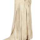 Embroidered Fringe Cowboy Boots for Women, Pull On Mid Calf Chunky Block Heel Pointed Toe Western Cowgirl Boots Riding Country Boot Retro Boots