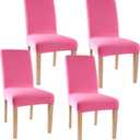 Obstal Stretch Spandex Dining Room Chair Covers ?Set of 4 Universal Removable Washable Chair Seat Slipcovers Protector for Kitchen, Ceremony, Wedding, Banquet, Hotel and Party, Dark Pink