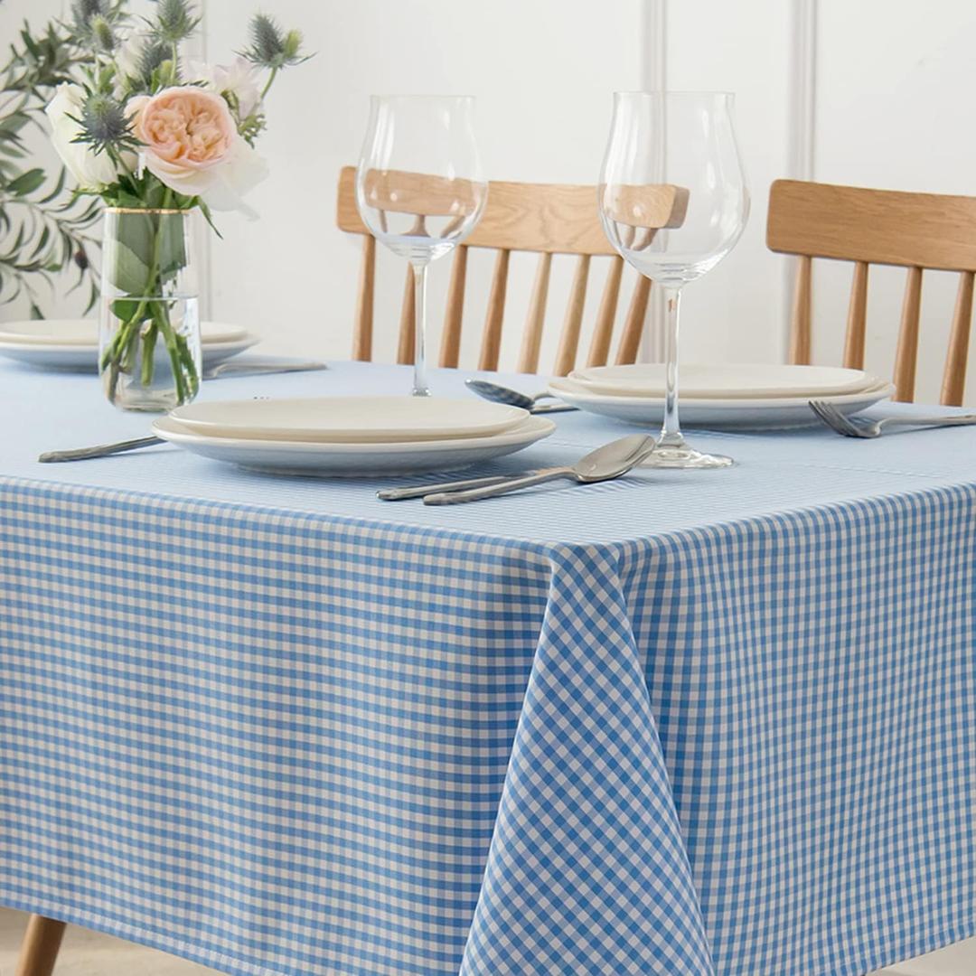 maxmill Square Checkered Tablecloth Water Resistance Antiwrinkle Spillproof Heavy Weight Gingham Kitchen Table Cloth Buffalo Plaid for Dining Room Party Holiday Dinner 70 x 70 Inch Light Blue White